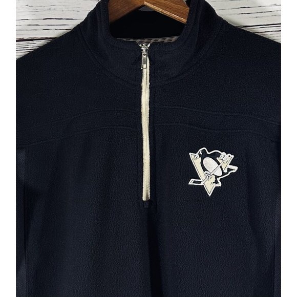 Reebok Pittsburgh Penguins Fleece Jacket Sz XL Black Quarter Zip Hockey Pens - Picture 3 of 12